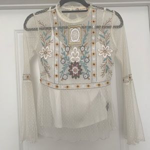 Altar’d State Women’s Embroidered Lace Babydoll Boho Top